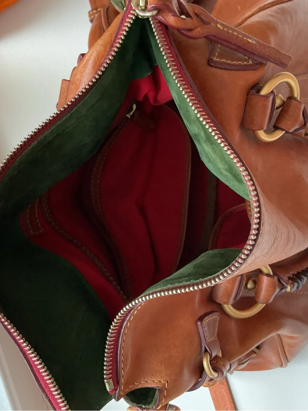 Dooney & Bourke Chestnut Brown Leather Satchel with Tassels - Picture 9 of 9